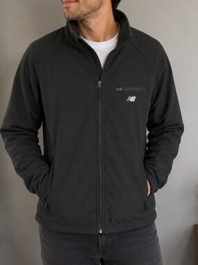New Balance Black Soft Shell Jacket Men’s Large Full Zip Fleece Lined Jacket